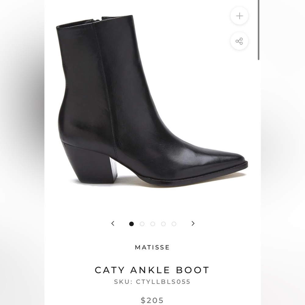 MATISSE CATY ankle boot SIZE 7.5 black pointed leather bootie
